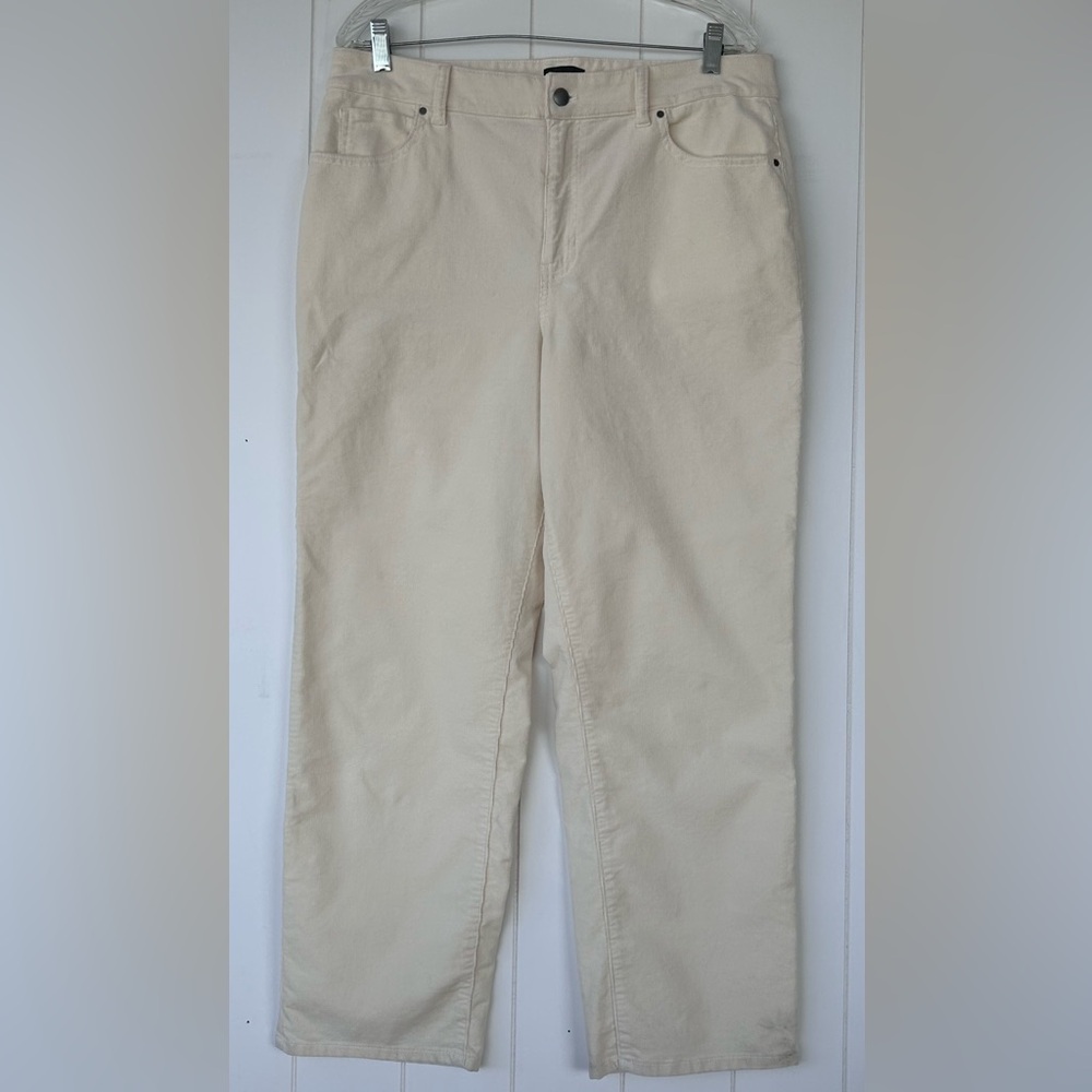 Talbots Women’s Small Wale Corduroy Pants Off White Straight Leg Size 14P